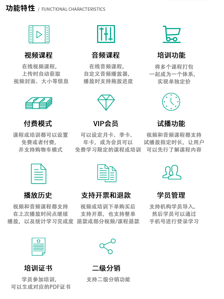 培训机构音视频专用在线培训系统 考试小程序 试播、点播、VIP、分销小程序
